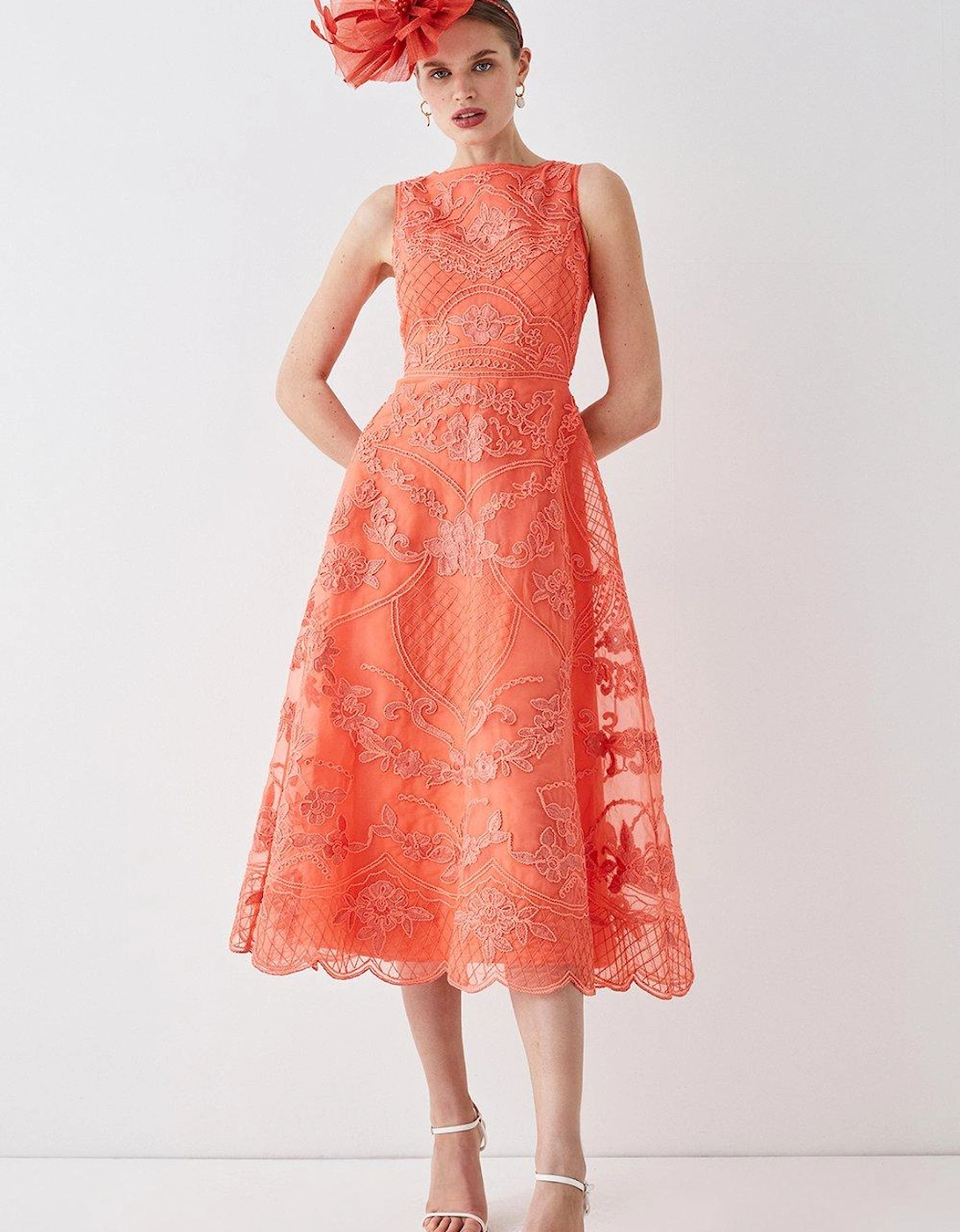 Premium Embroidered Organza Full Skirt Midi Dress, 5 of 4