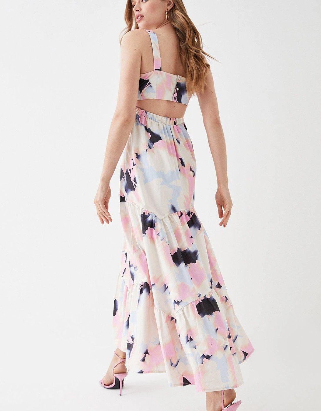 Button Back Tiered Cotton Maxi Dress