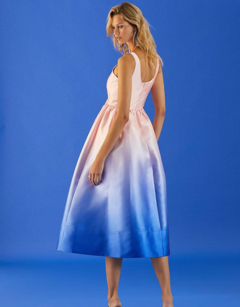 Structured Bodice Twill Midi Dress