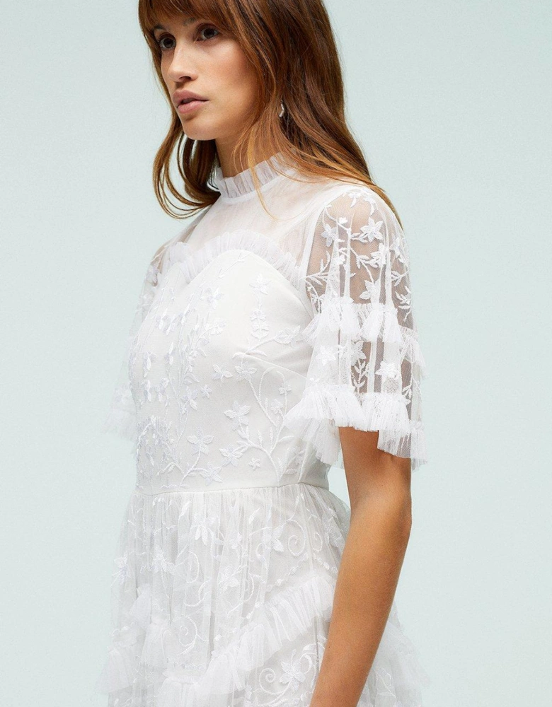 Embroidered Mesh All Over Frill Bridal Dress