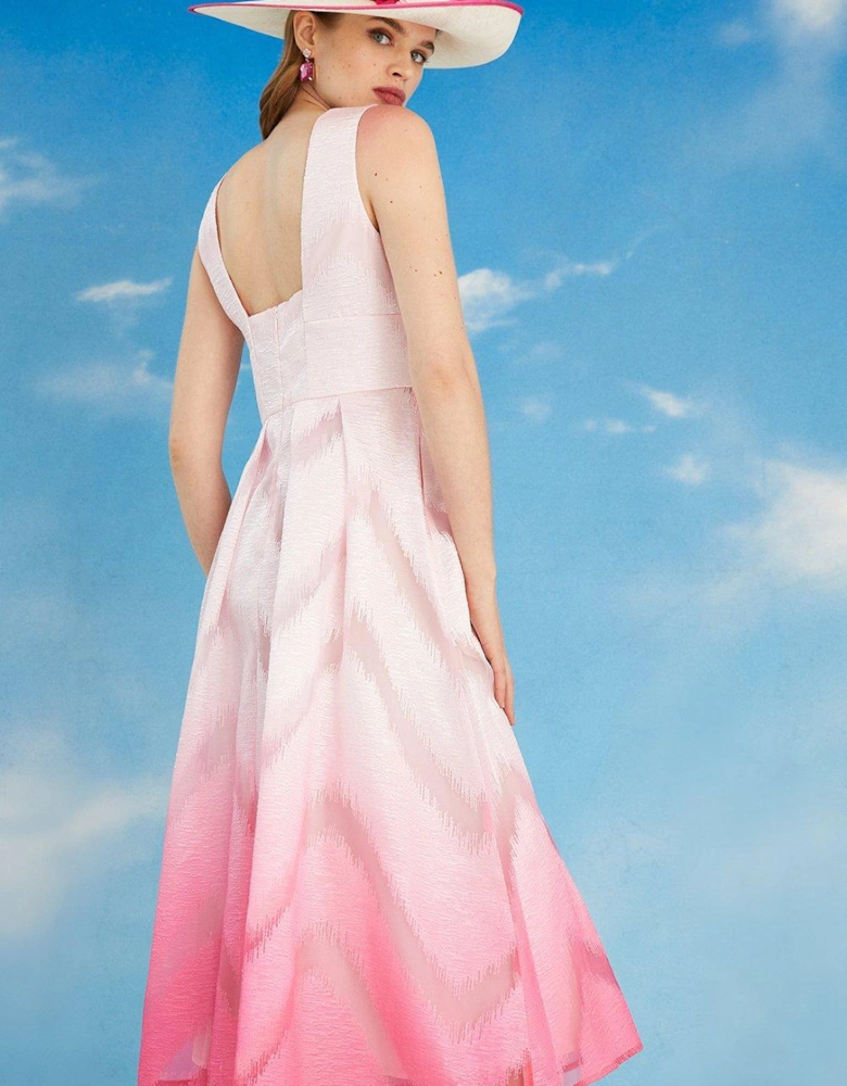 Lisa Tan Plunge Neck Textured Ombre Midi Dress