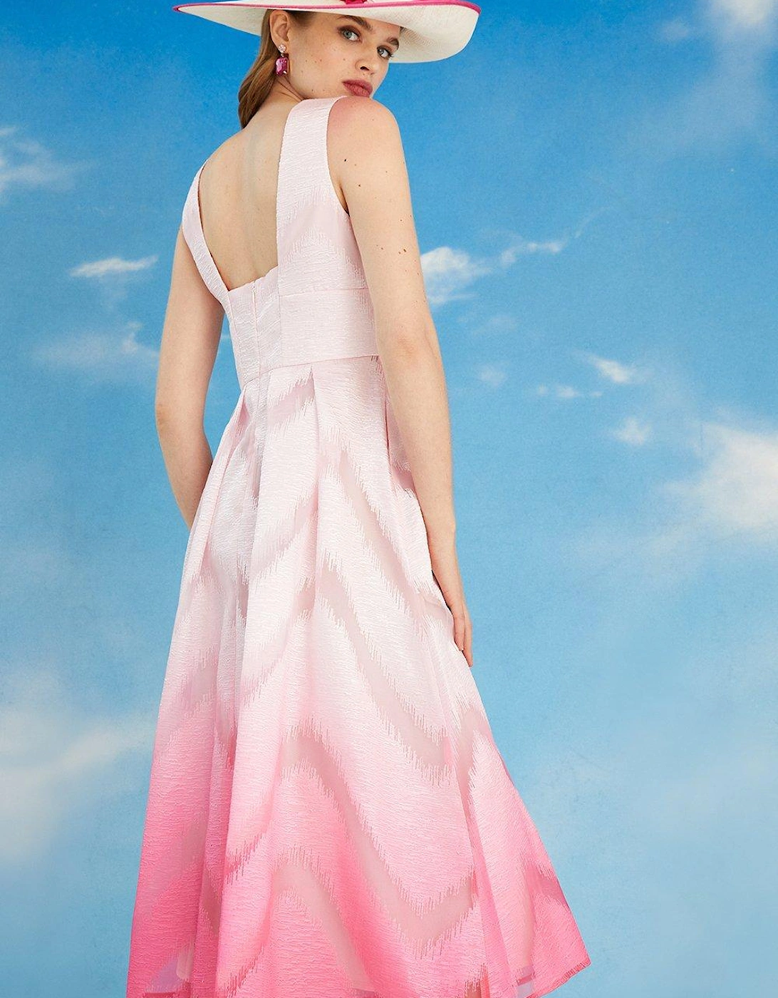 Lisa Tan Plunge Neck Textured Ombre Midi Dress