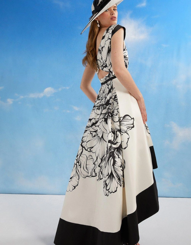 Lisa Tan Floral Placement High Low Midi Dress