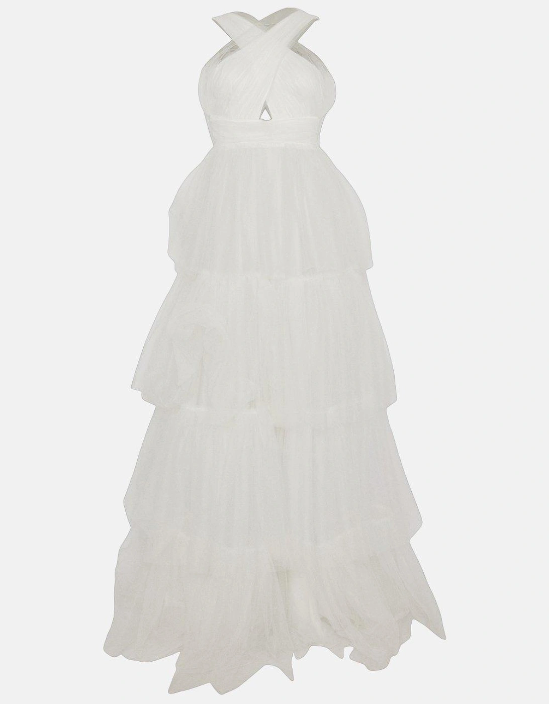 Cross Neck Tiered Tulle Maxi Dress