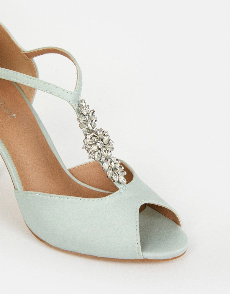 Jewel Detail Satin Open Toe Bridesmaid Sandal