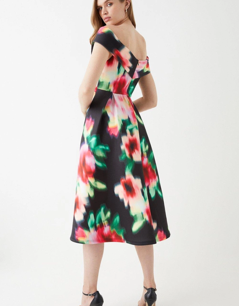 Scuba Bardot Printed Midi Dress