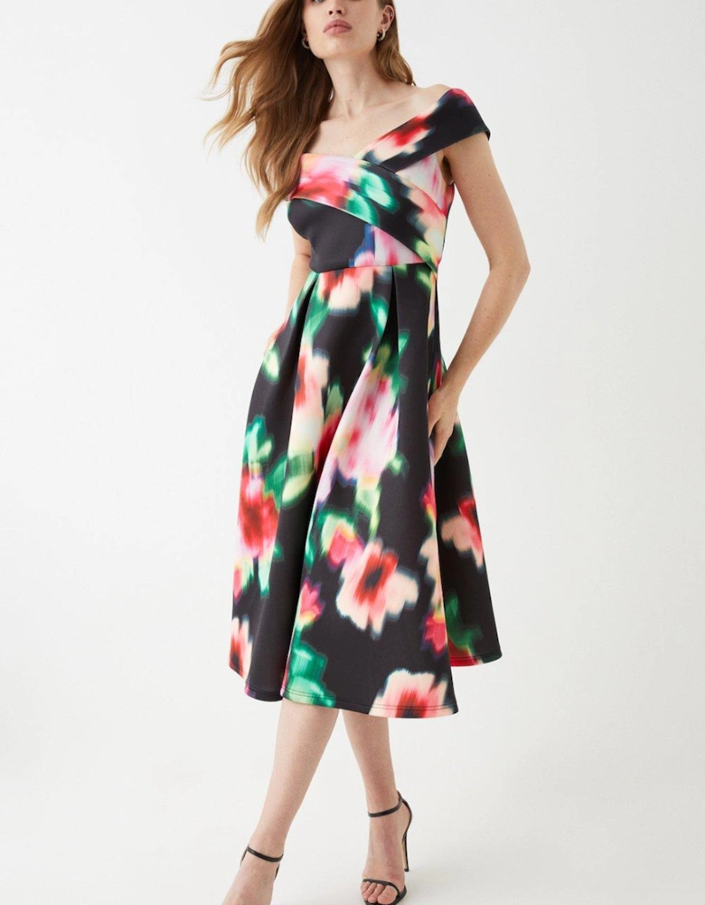 Scuba Bardot Printed Midi Dress