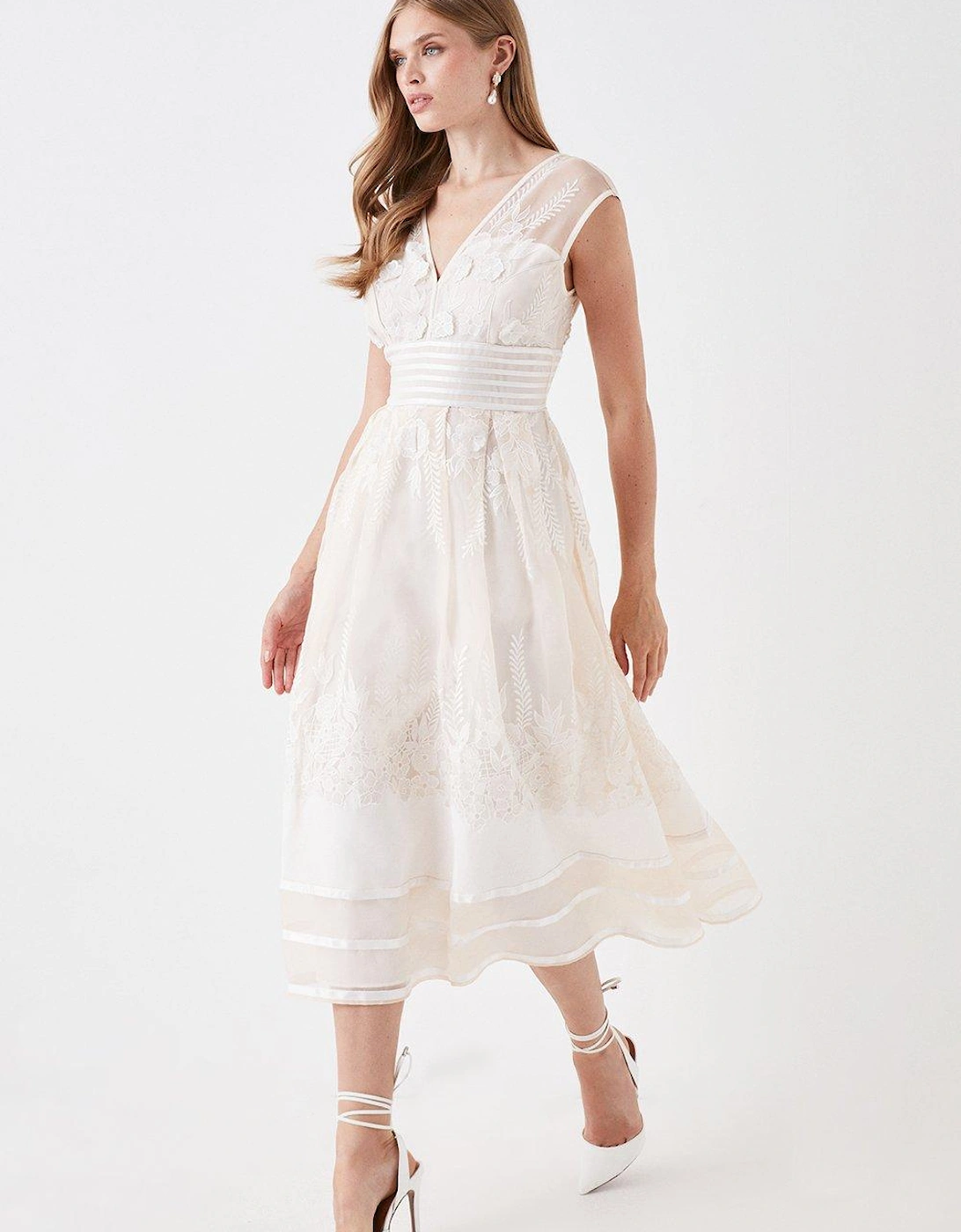 Plunge Neck Embroidered Organza Dress, 5 of 4