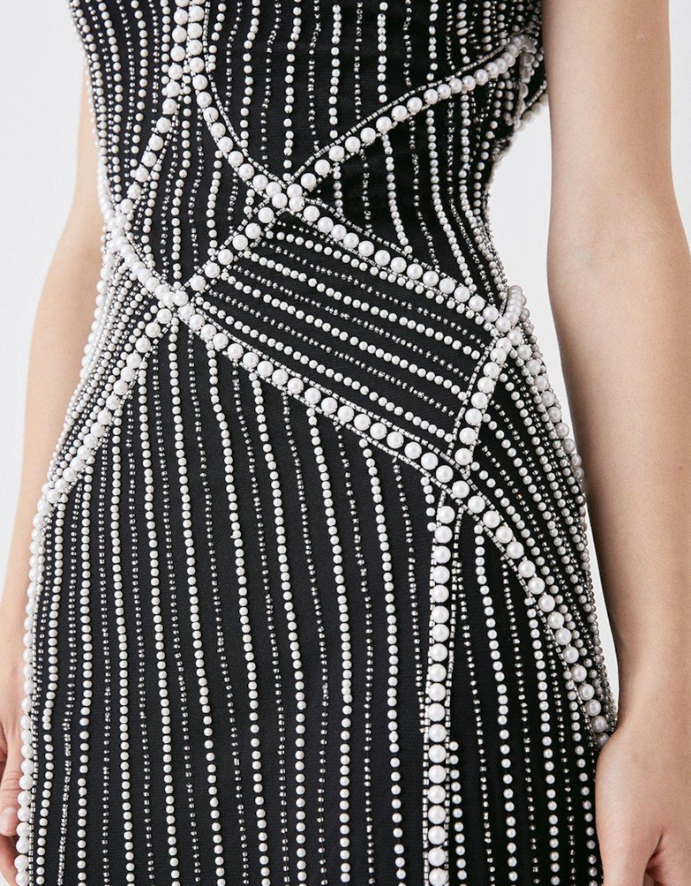Sculpting Pearl And Diamante Embellished Maxi Dress