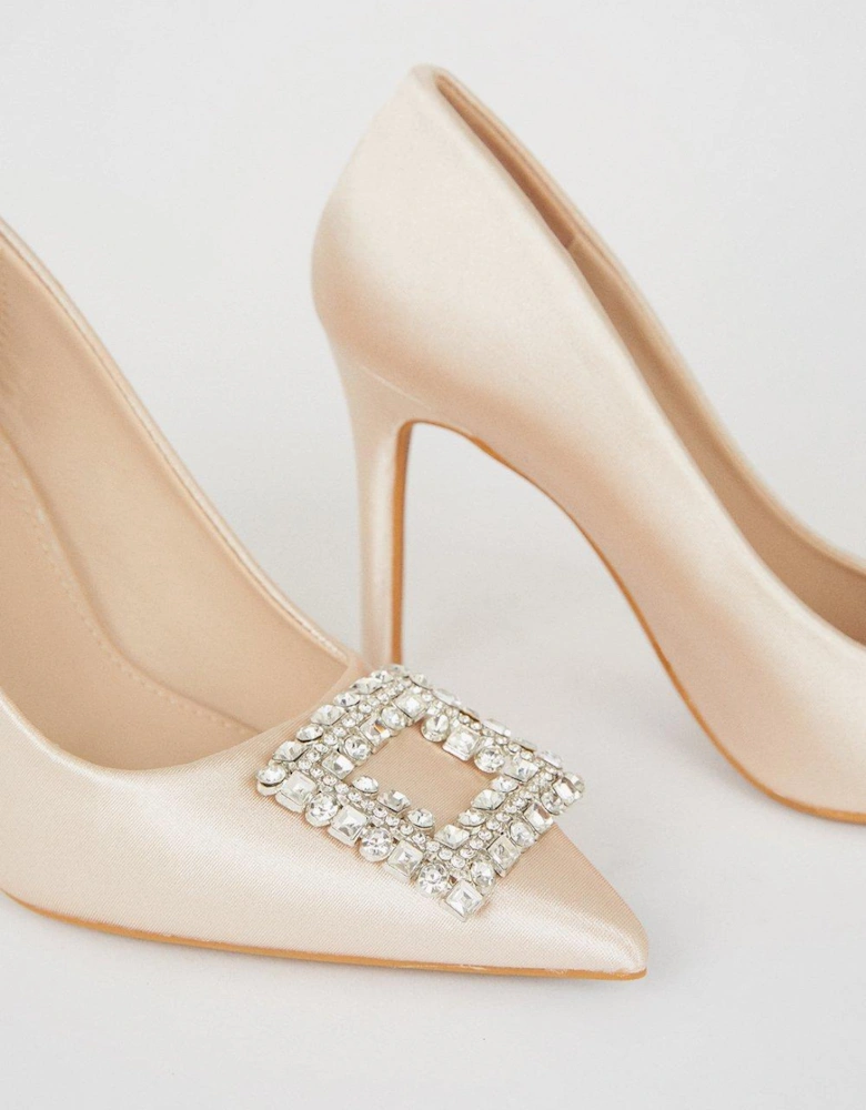 Tabitha Satin Diamante Brooch Stiletto Court Shoes