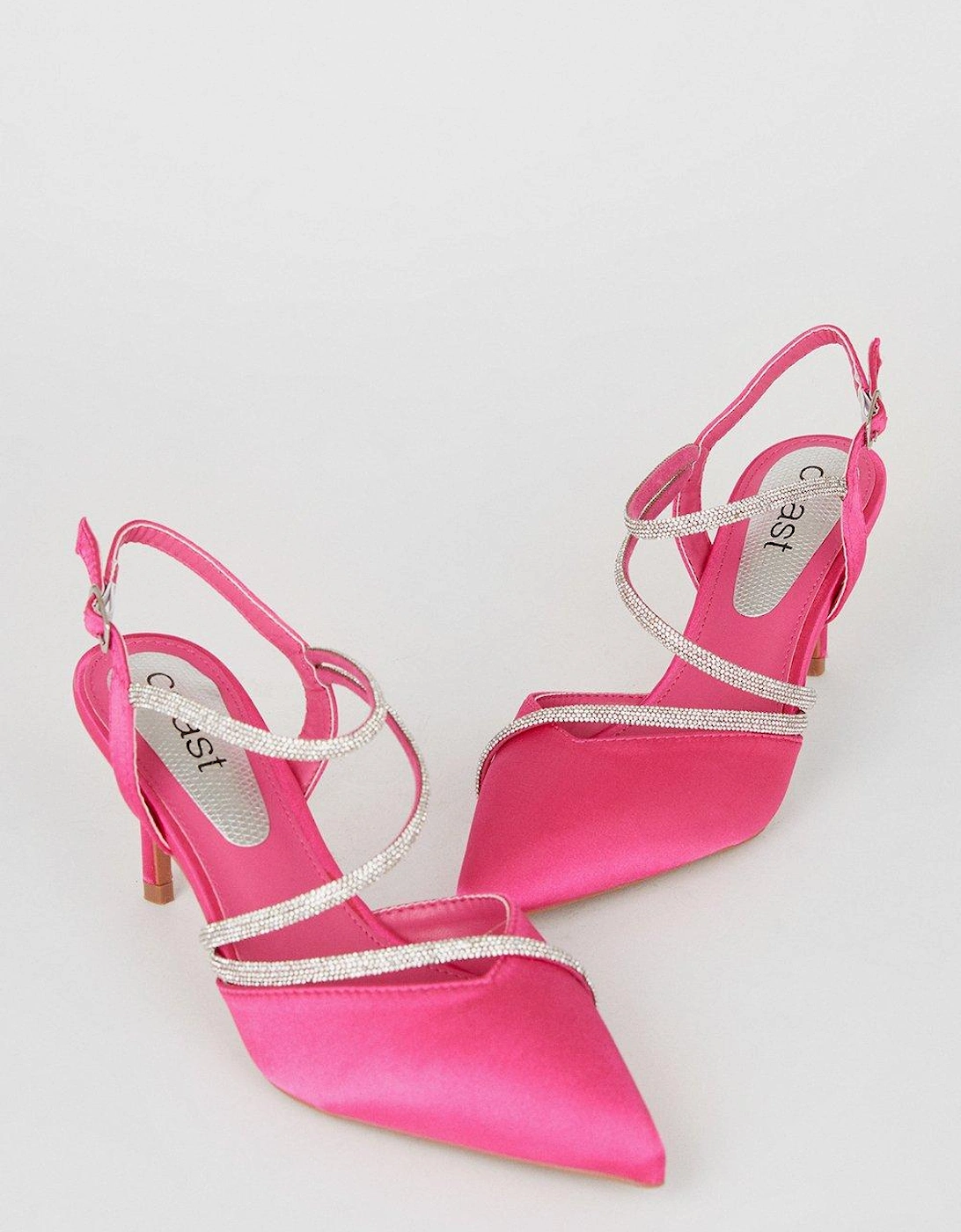Theresa Satin Asymmetric Diamante Strap Stiletto Court Shoes
