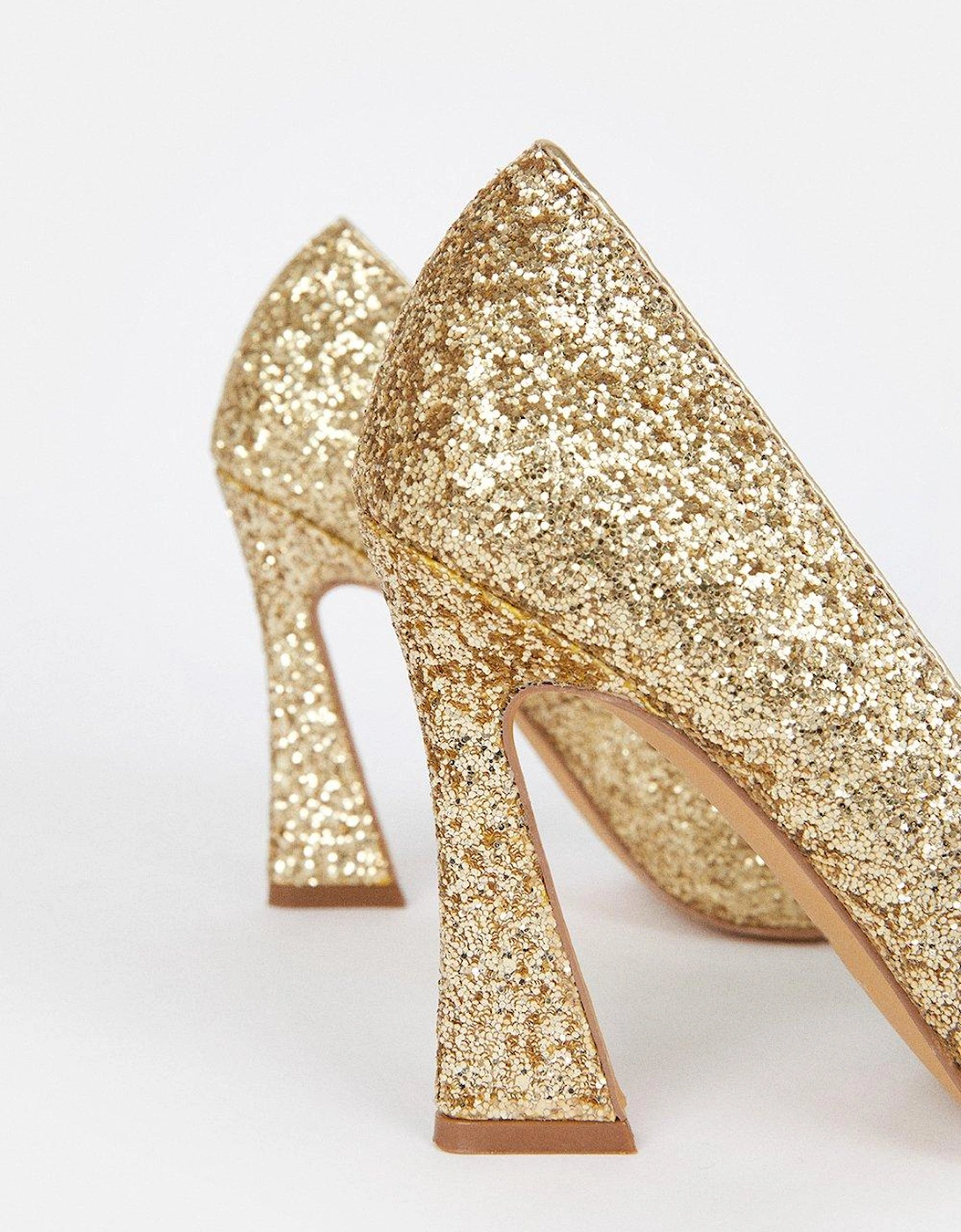 Glitter Flared Heel Court Shoe