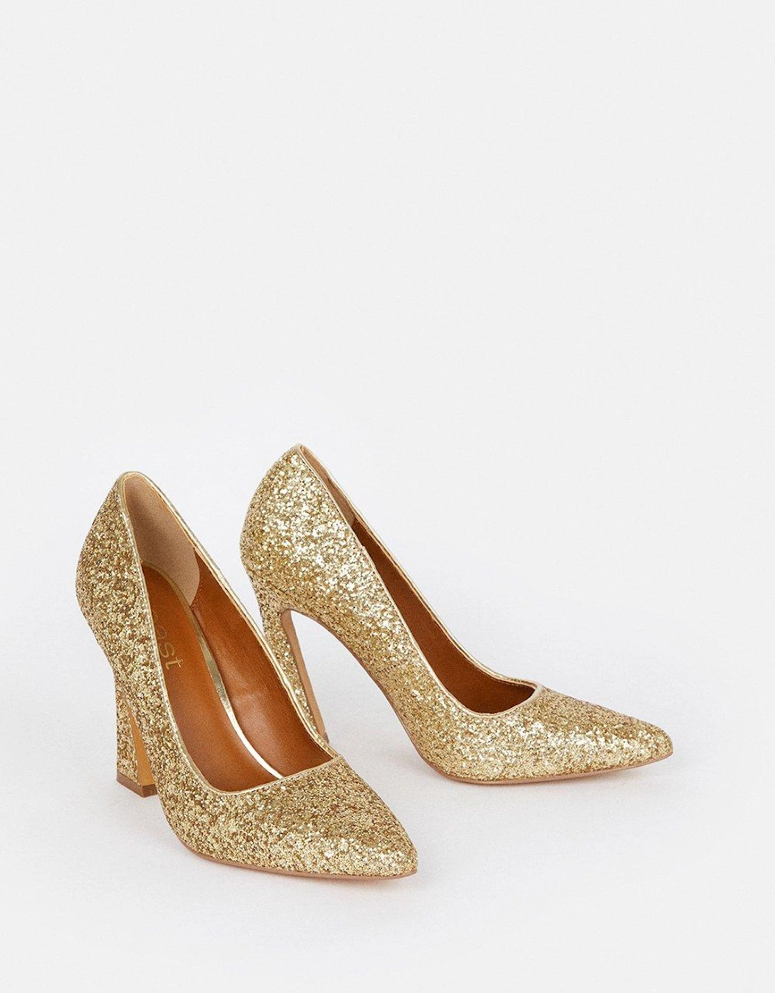 Glitter Flared Heel Court Shoe