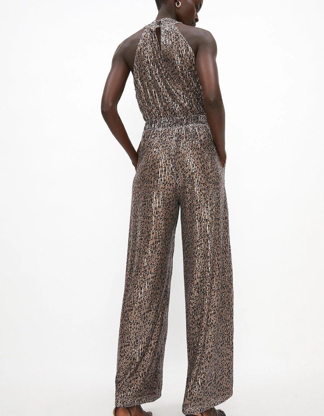Animal Print Sequin Wide Leg Trousers