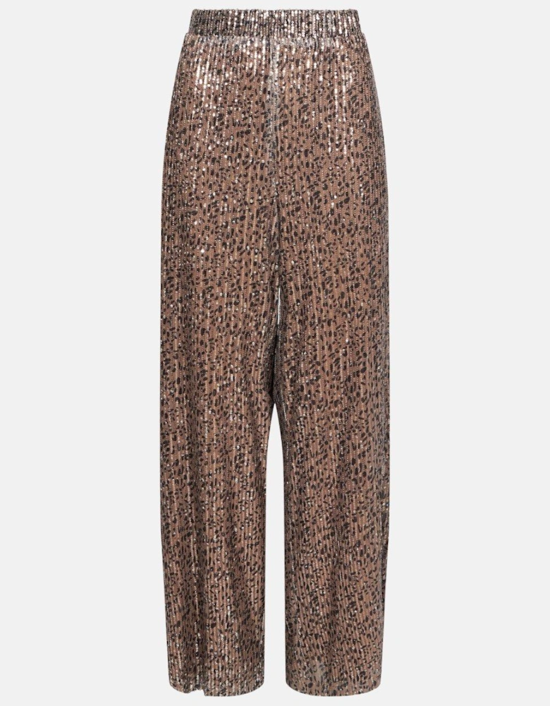 Animal Print Sequin Wide Leg Trousers