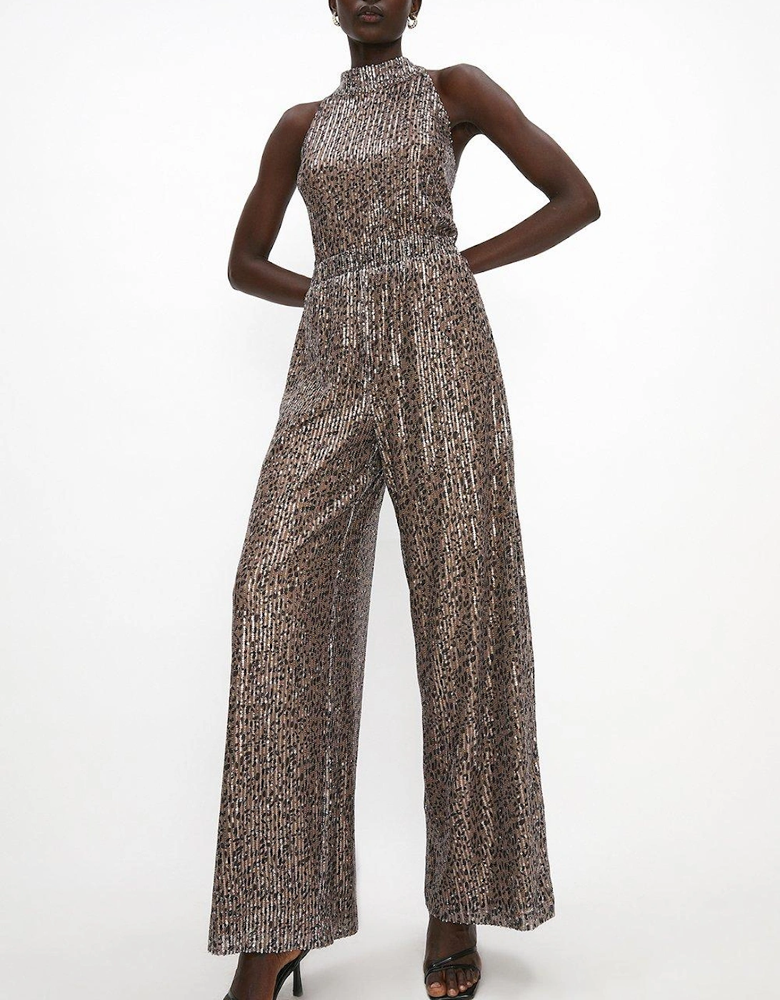 Animal Print Sequin Wide Leg Trousers, 5 of 4