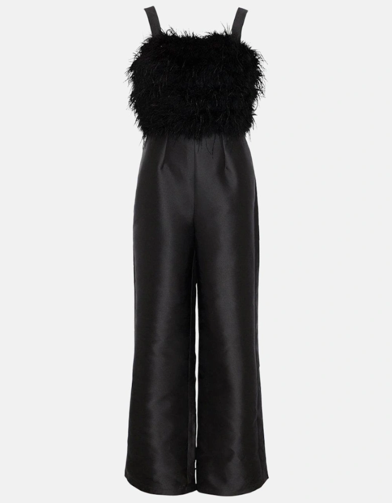Feather Bodice Twill Trouser Jumpsuit