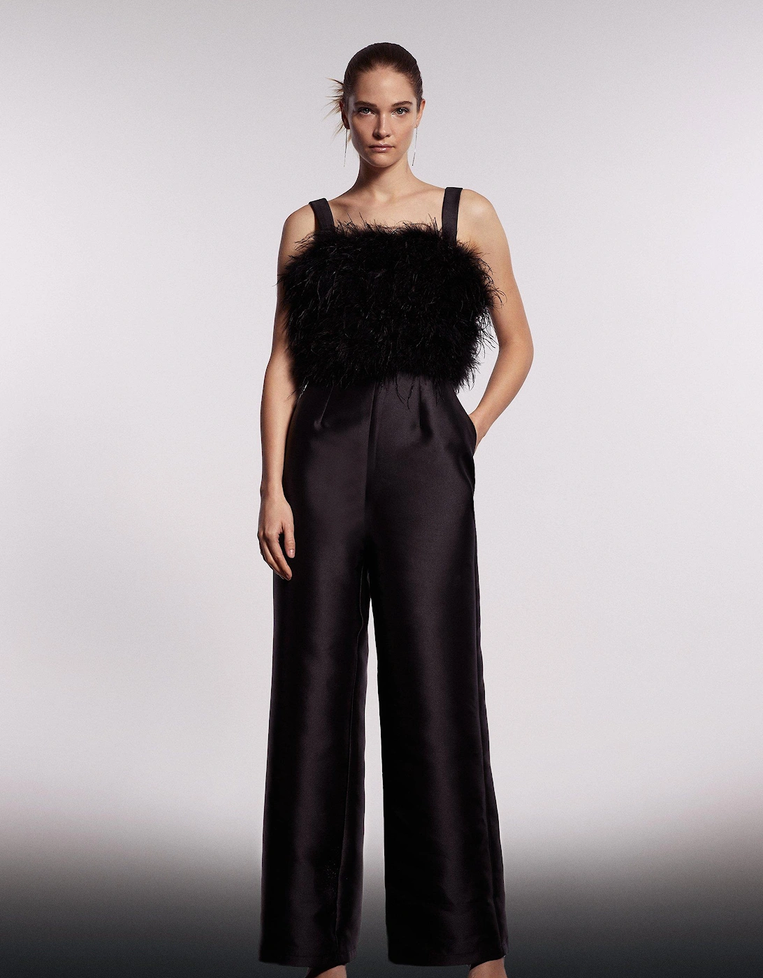 Feather Bodice Twill Trouser Jumpsuit, 5 of 4