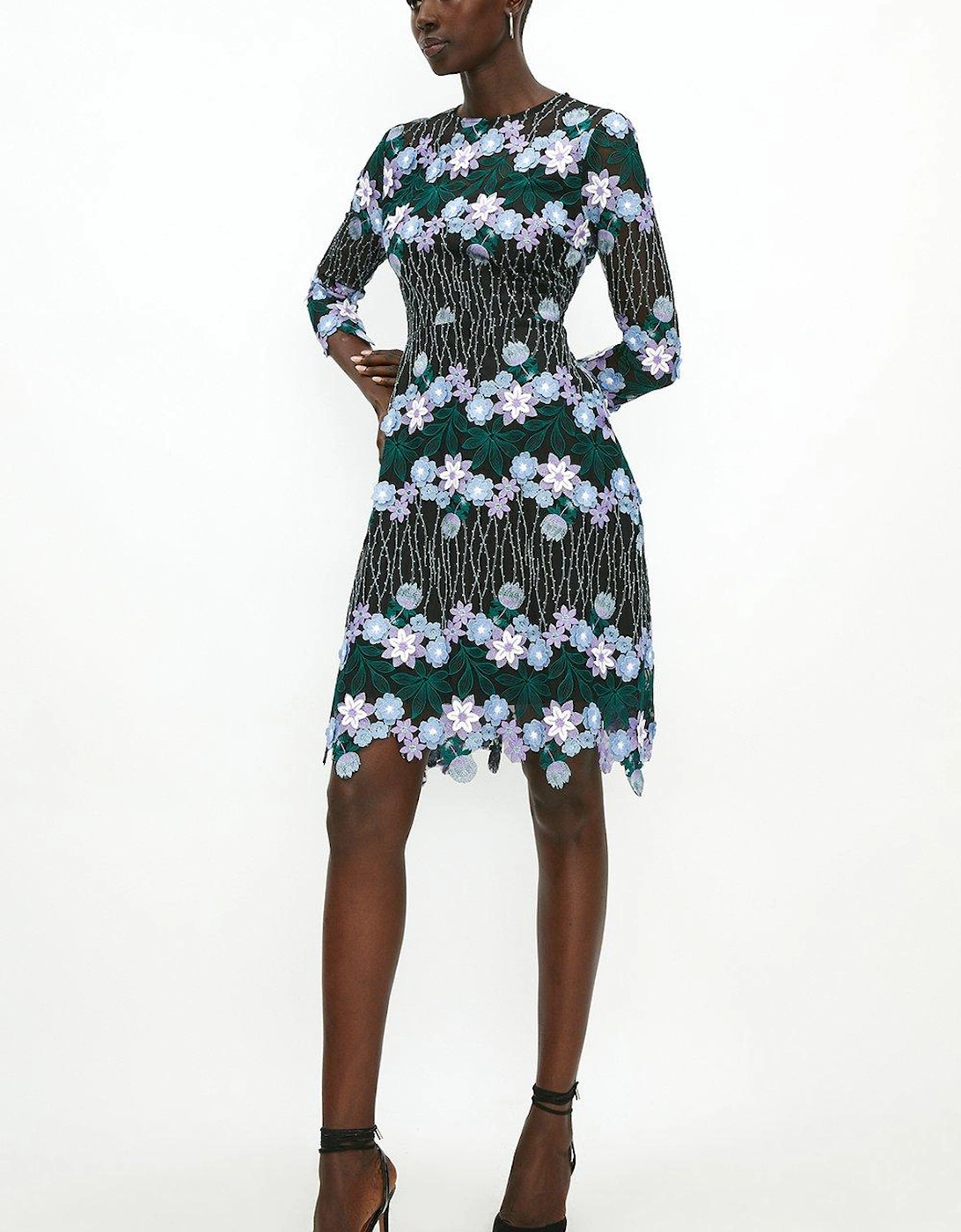 3d Fleur Embroidered Long Sleeve Dress, 5 of 4