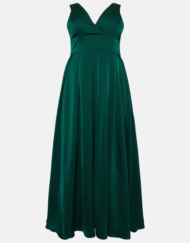 Plus Size Full Skirted Satin Maxi Dress