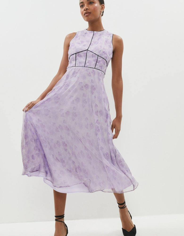 A Line Midi Dress With Piping Detail