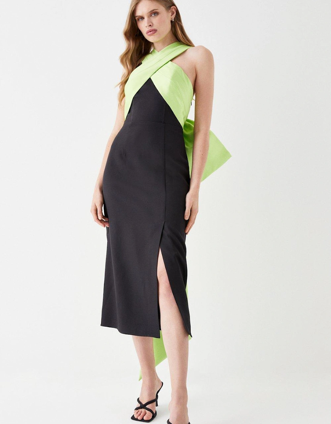 Cross Over Front Bow Back Midi Dress, 5 of 4