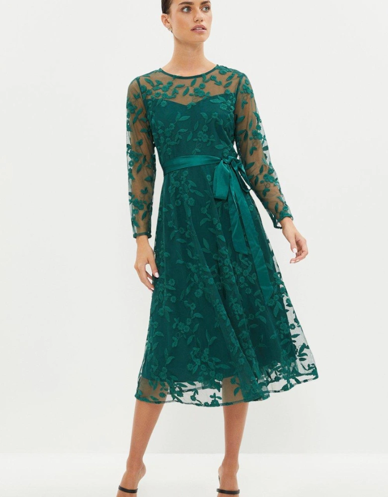 All Over Embroidered Long Sleeve Midi Dress