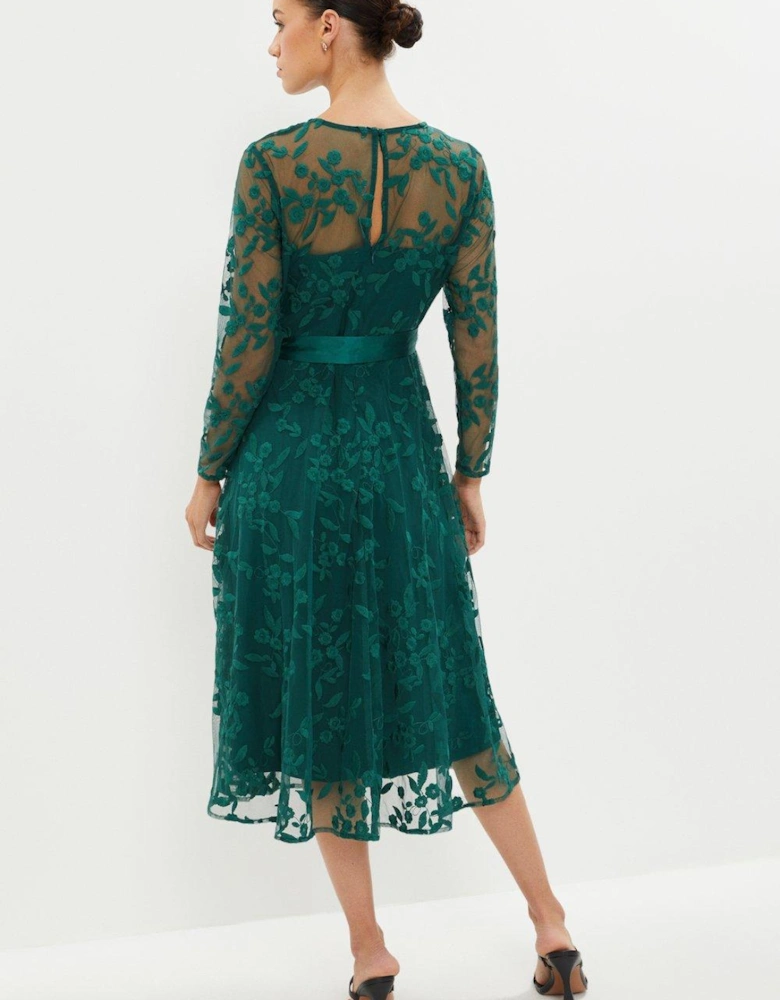 All Over Embroidered Long Sleeve Midi Dress