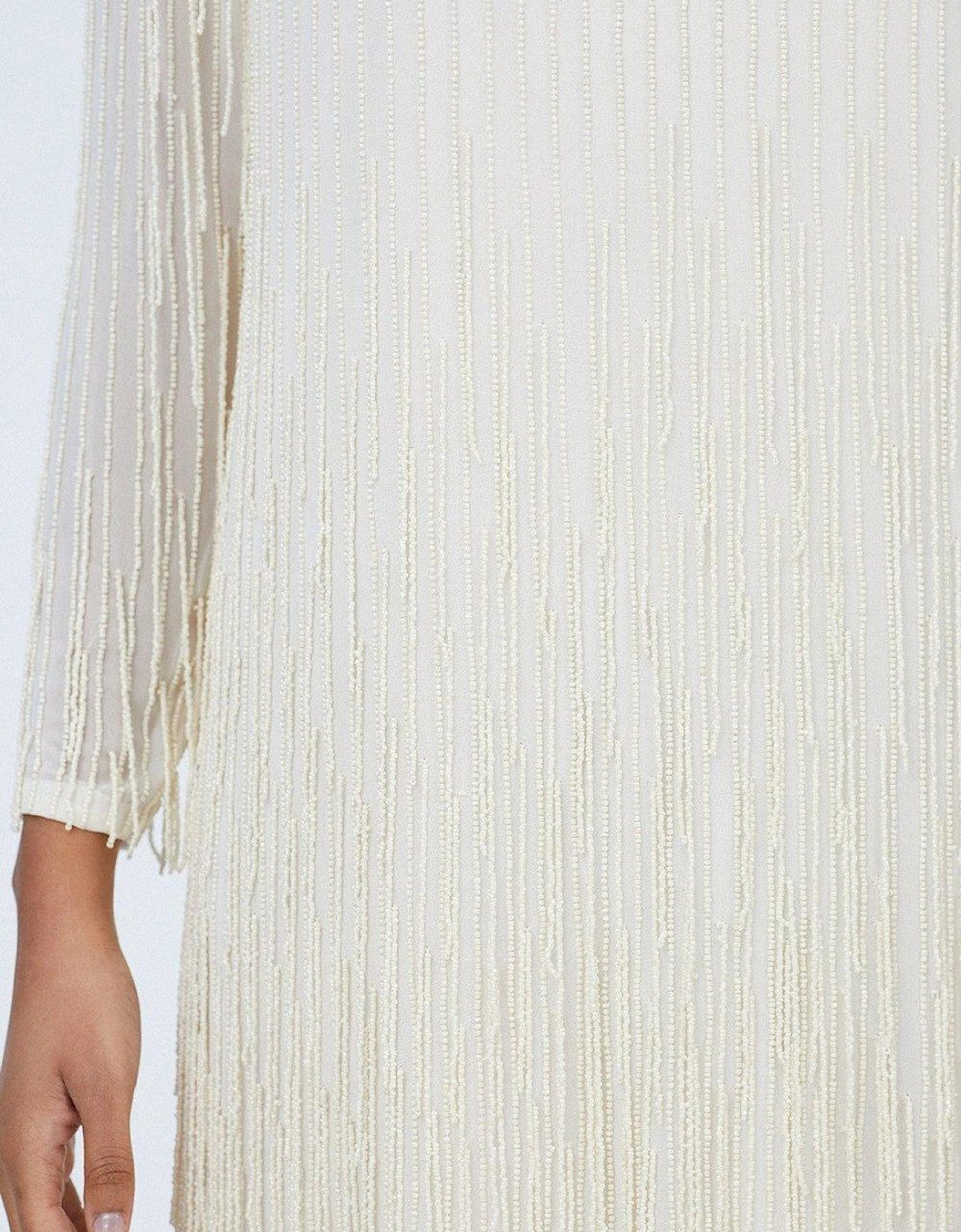 Long Sleeve Embellished Fringe Detail Mini Dress