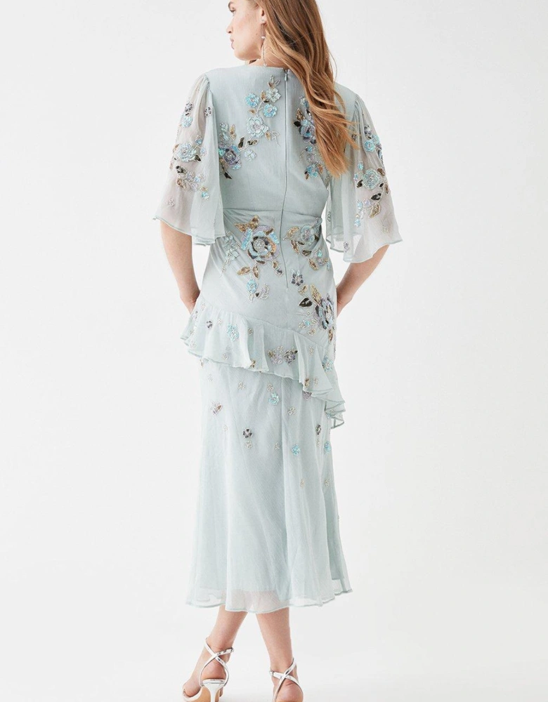 Premium Hand Embellished Angel Sleeve Maxi Dress