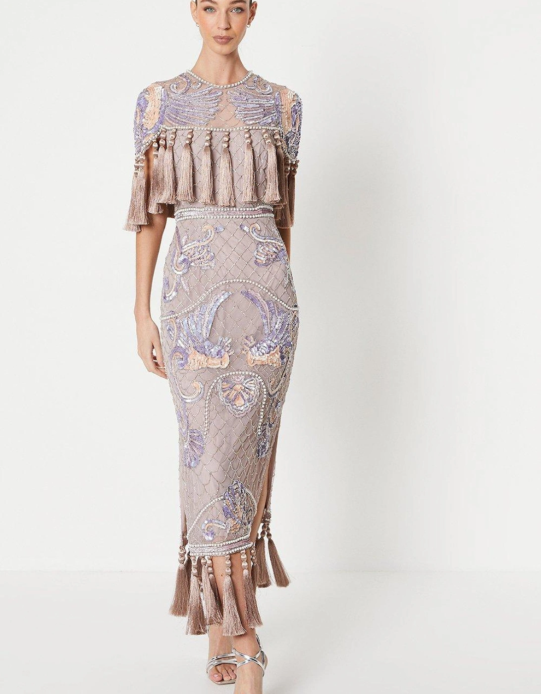 The Collector Hand Embellished Midi Dress With Tassles, 2 of 1