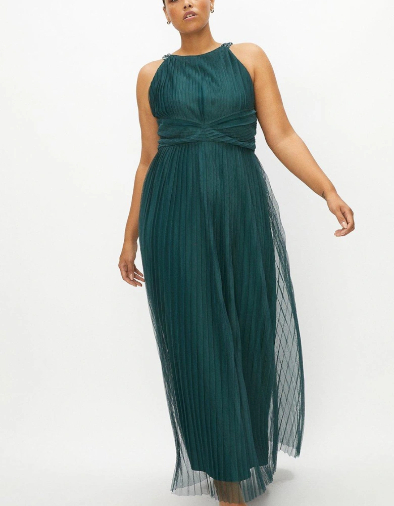 Plus Size All Over Pleated Bridesmaid Maxi Dress