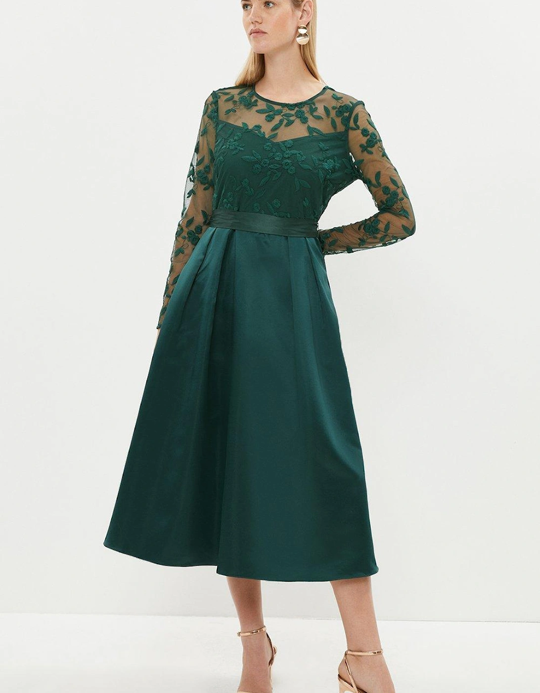 Embroidered Bodice Satin Skirt Dress, 5 of 4