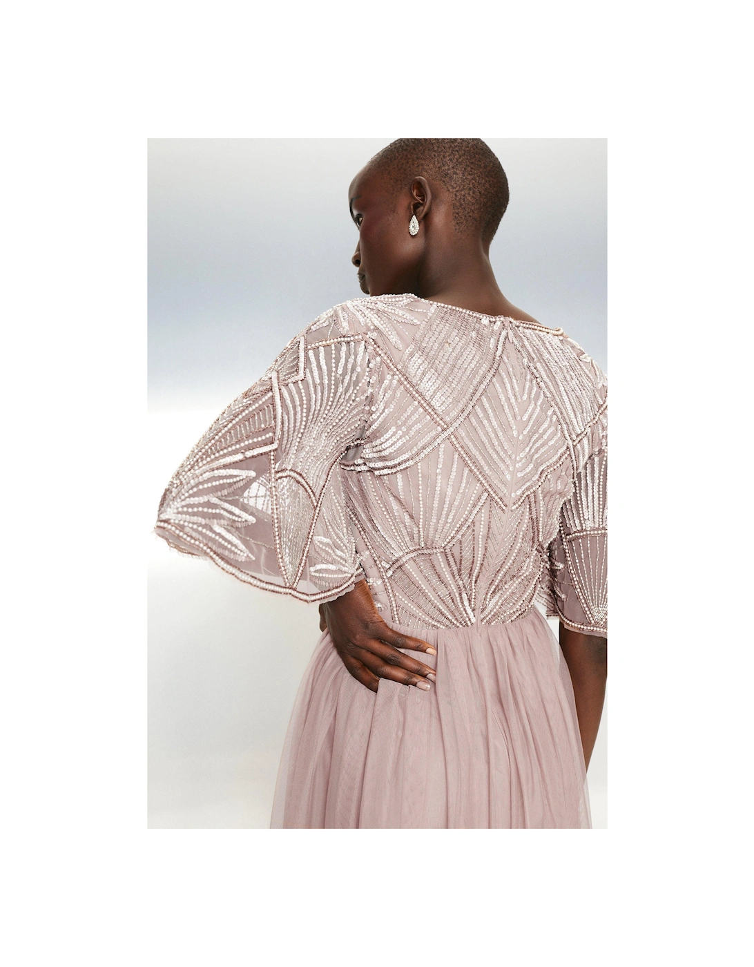 Embellished Bodice Angel Sleeve Midi Dress