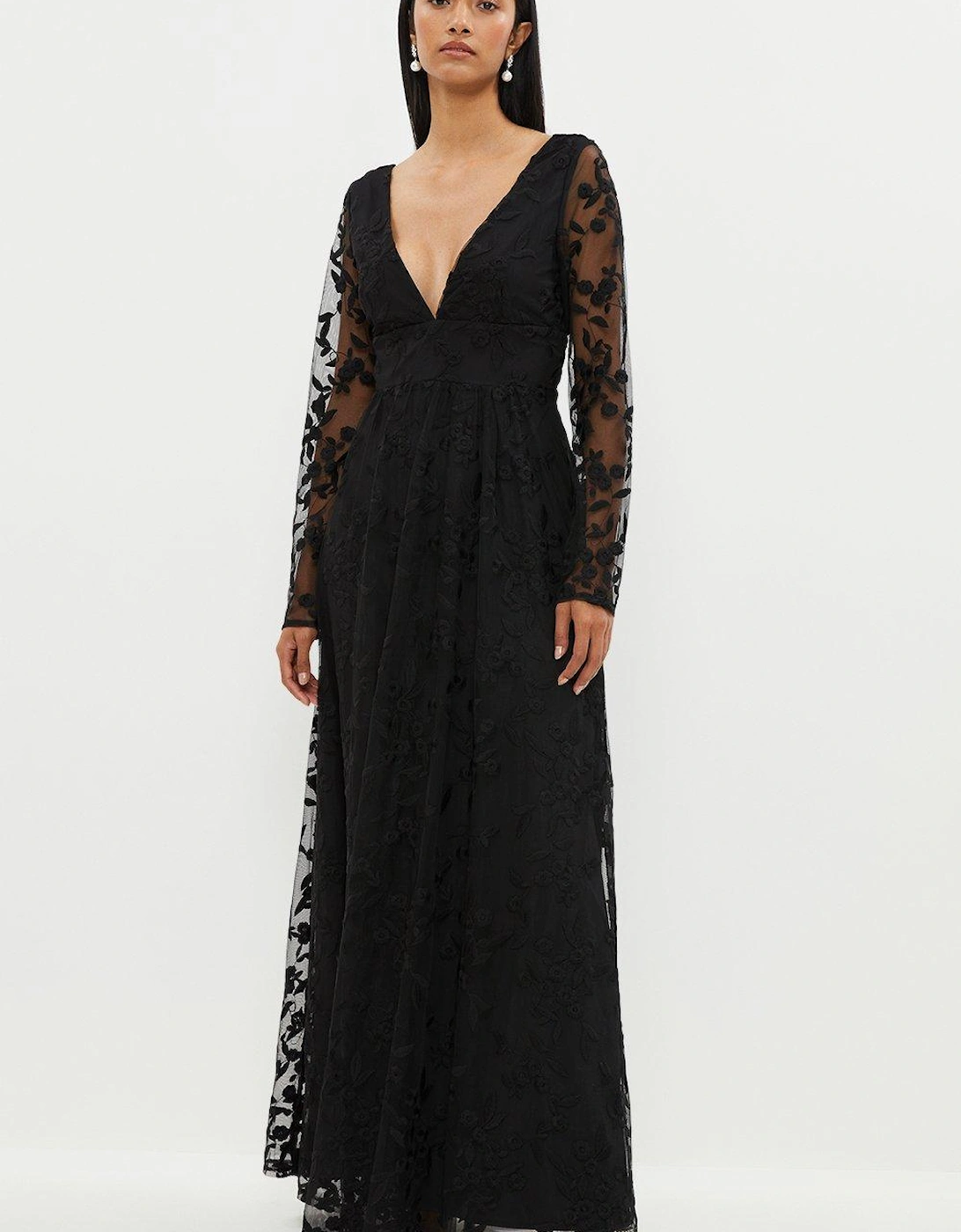 Deep V Embroidered Long Sleeve Maxi Dress, 5 of 4