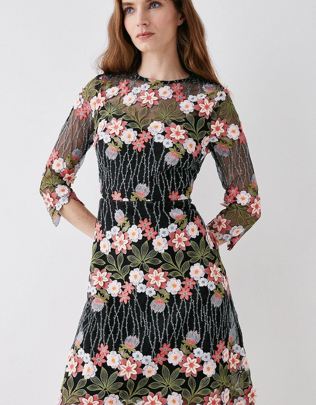 3d Fleur Embroidered Long Sleeve Dress, 6 of 5