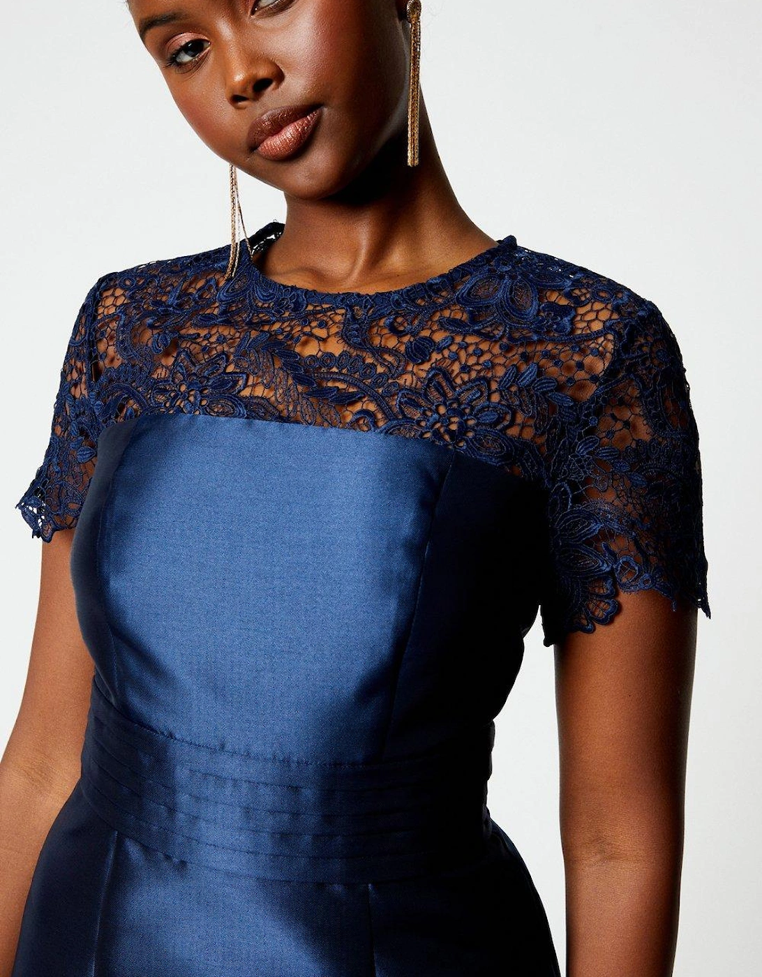 Lace Panel Twill Midi Dress