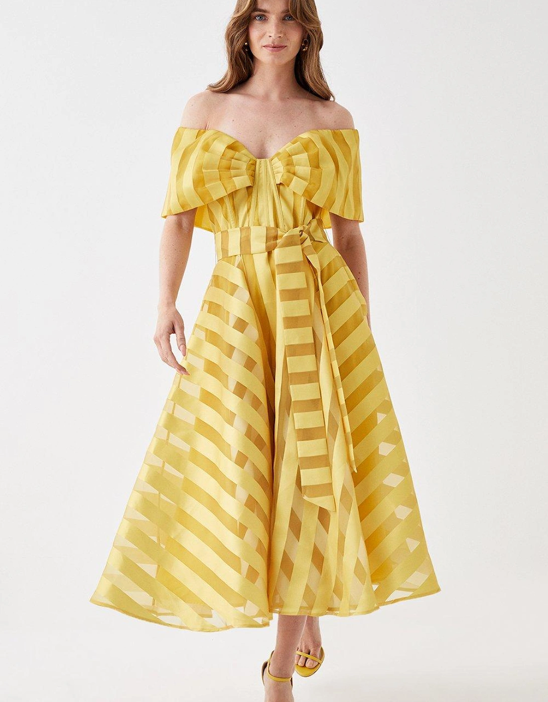 Bardot Midi Dress In Stripe Organza, 5 of 4