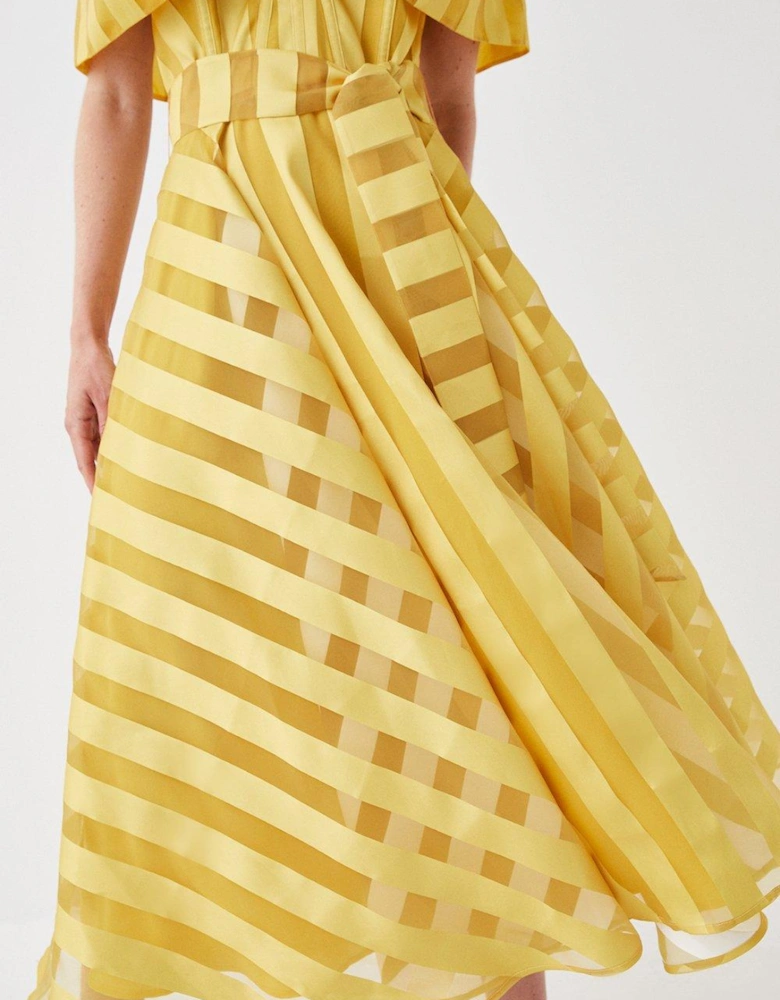 Bardot Midi Dress In Stripe Organza