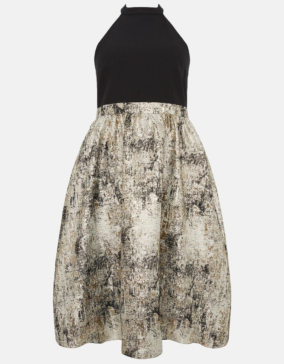 Plus Size Premium Jacquard Skirt Halter Top Midi Dress
