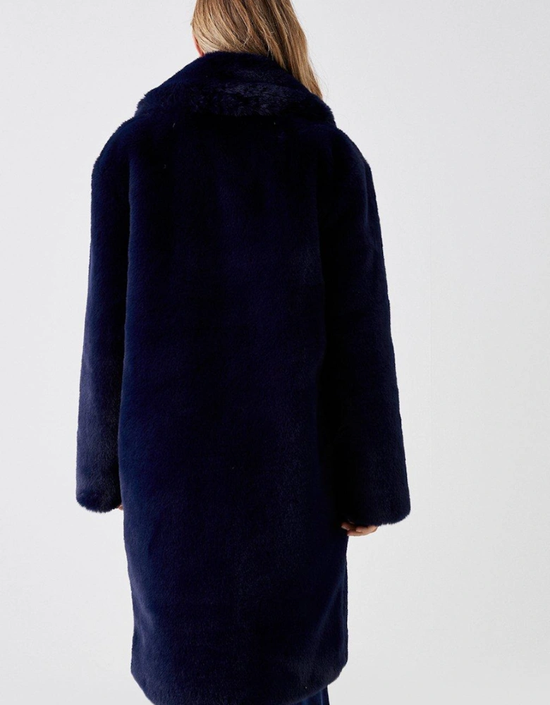 Faux Fur Longline Collared Coat