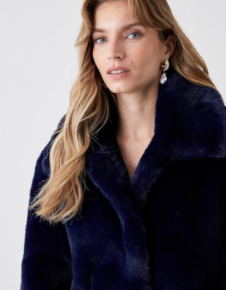 Faux Fur Longline Collared Coat