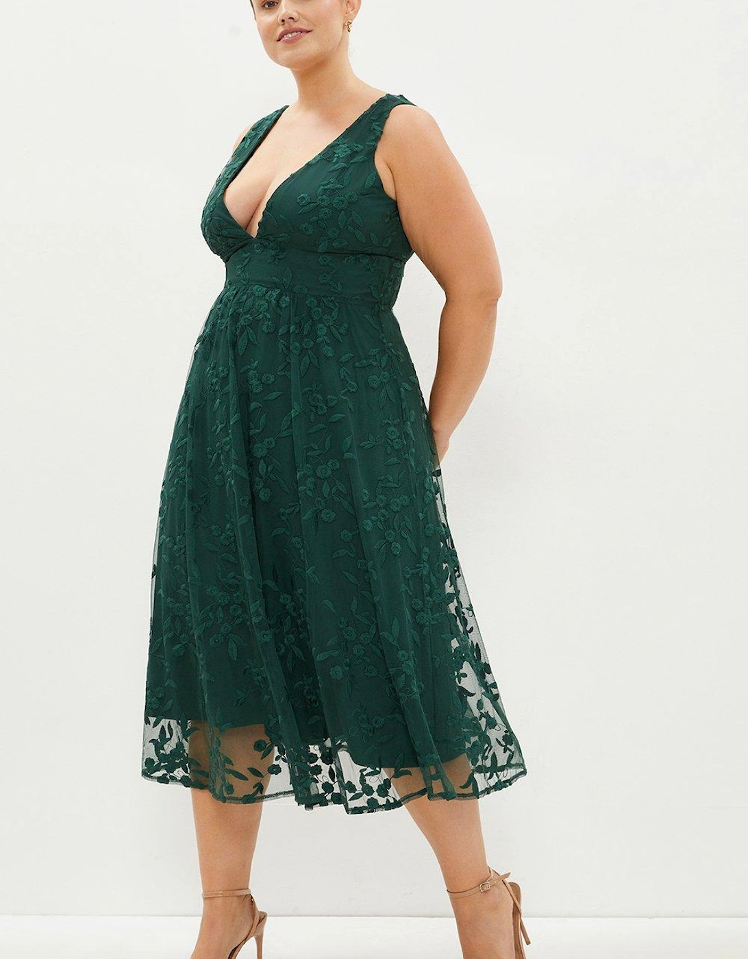 Plus Size Deep V Embroidered Midi Dress, 5 of 4