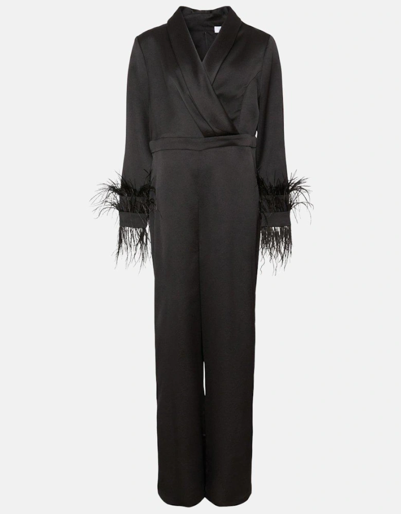 Plus Size Drape Front Feather Cuff Jumpsuit