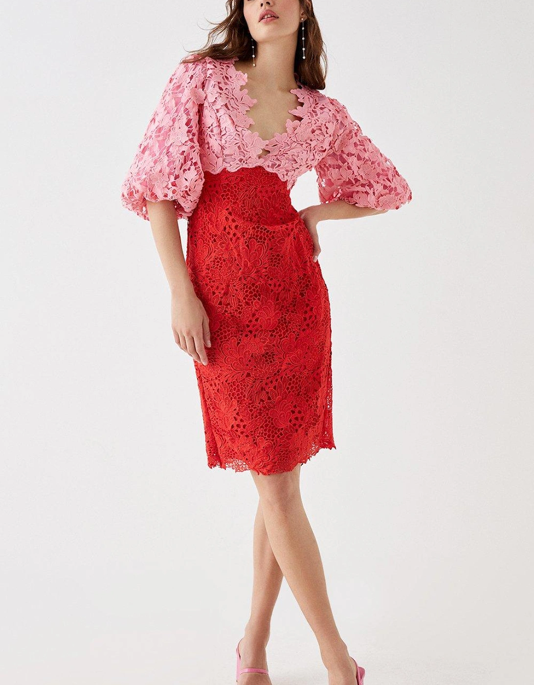 Puff Sleeve Lace Pencil Dress, 6 of 5