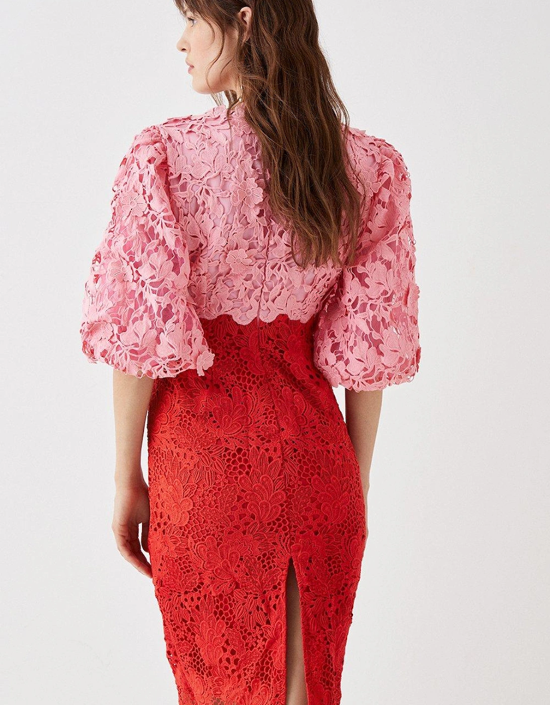 Puff Sleeve Lace Pencil Dress