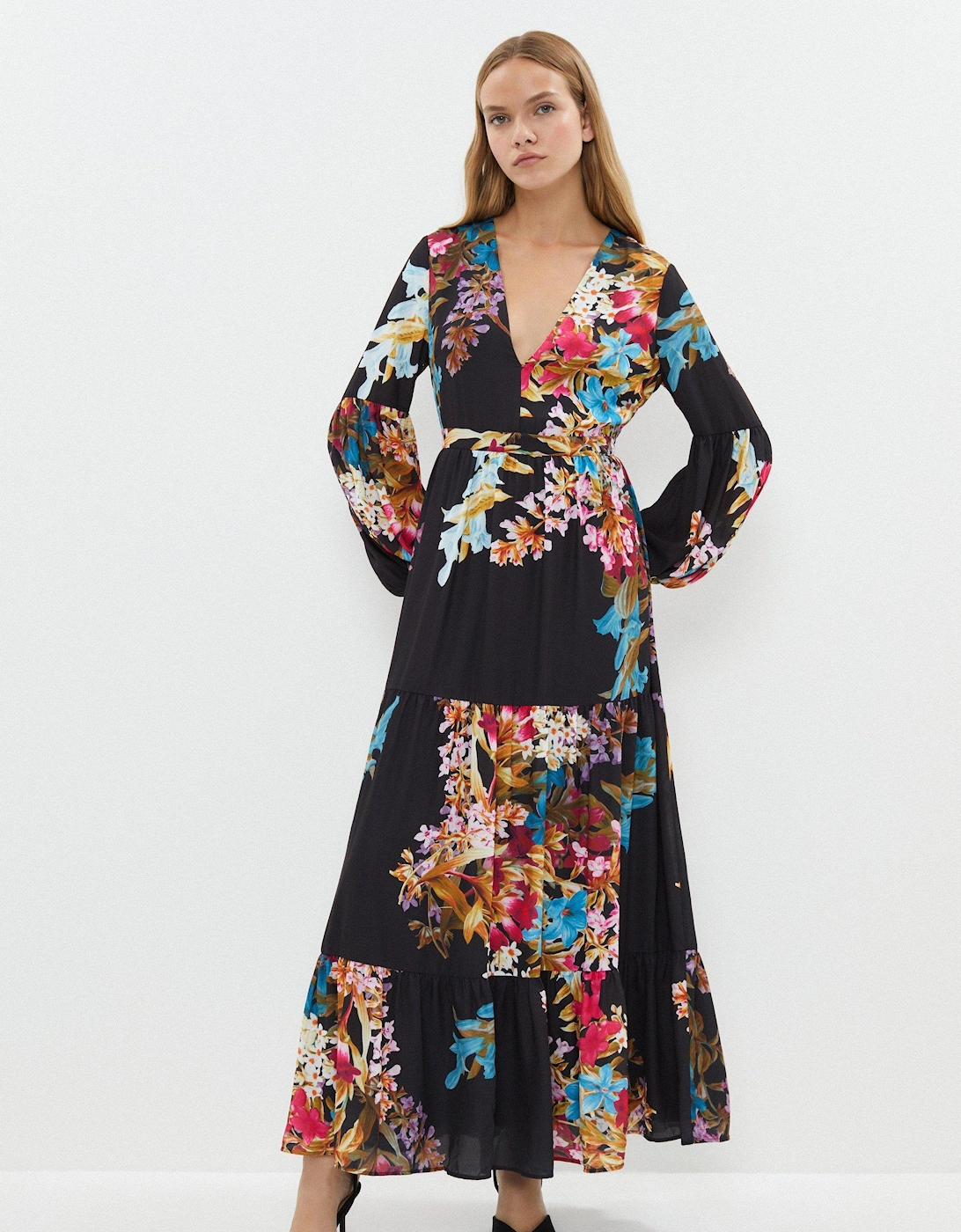 Printed Plunge Tiered Midaxi Dress, 5 of 4