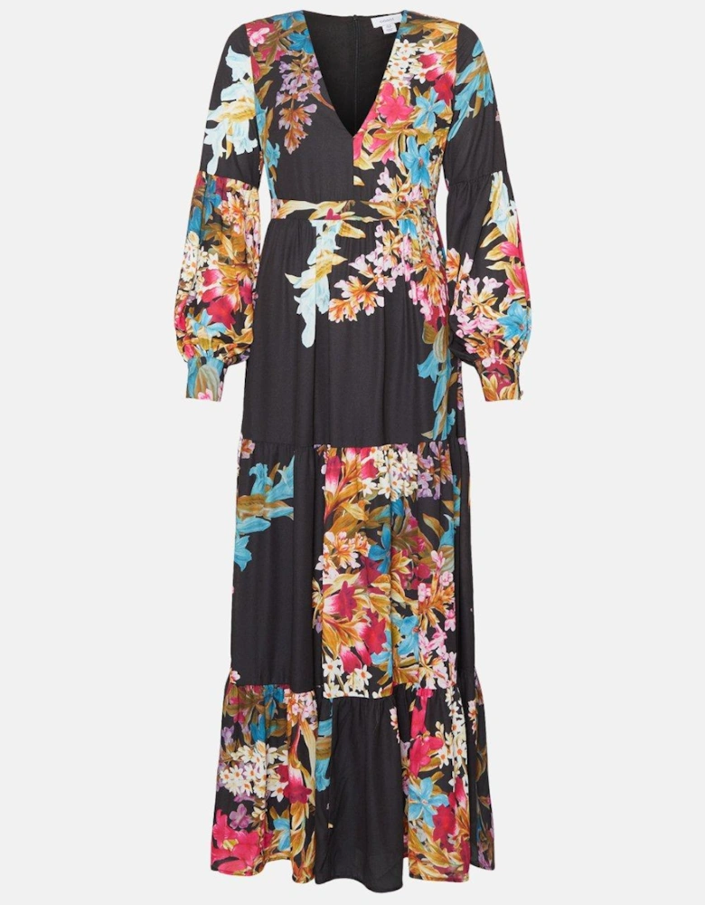 Printed Plunge Tiered Midaxi Dress