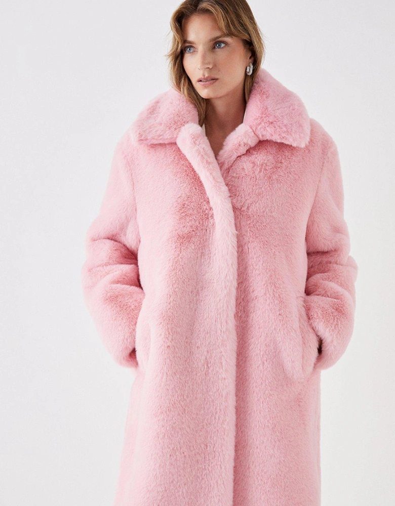 Faux Fur Longline Collared Coat