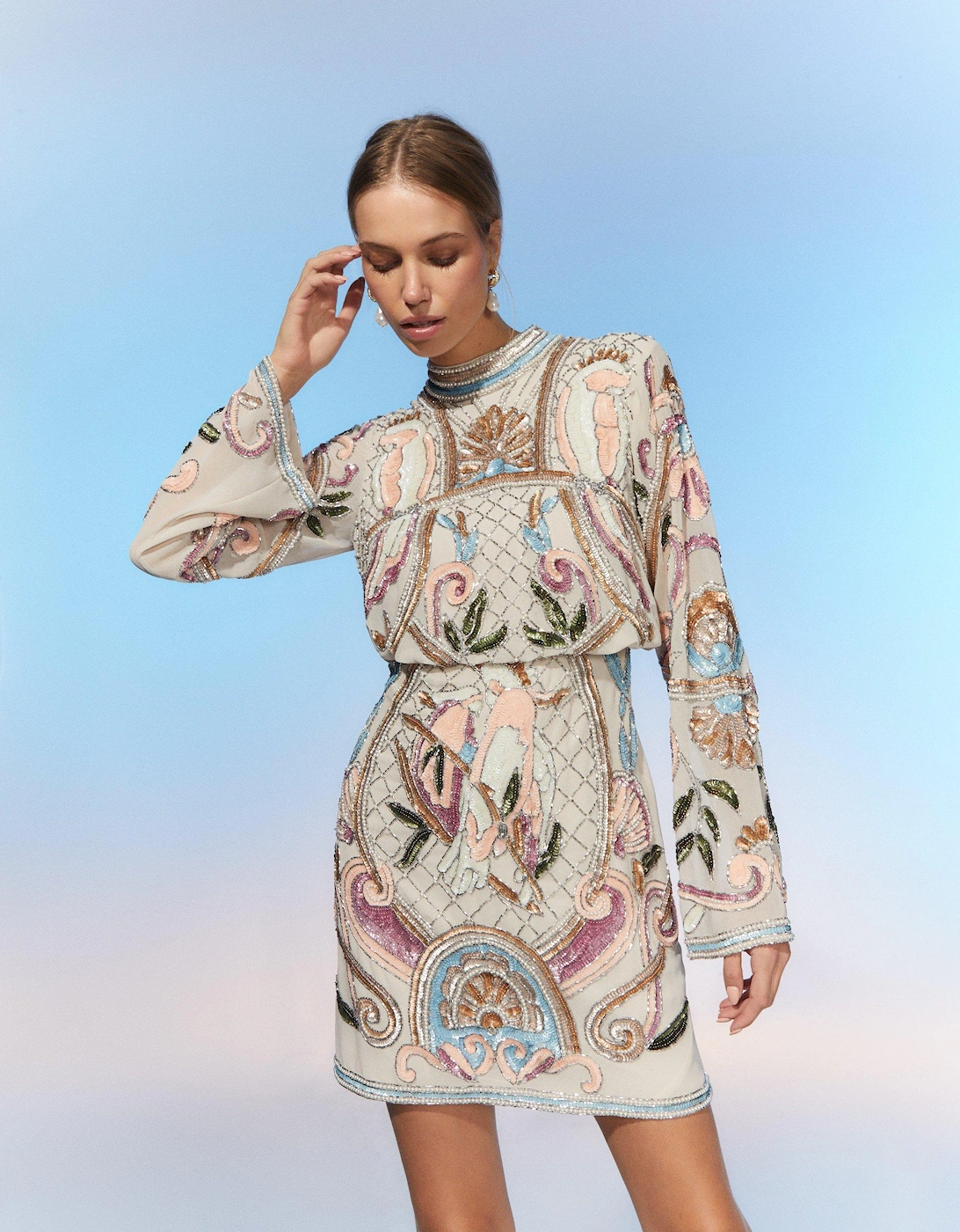 The Collector Hand Embellished Mini Dress With Long Sleeve, 6 of 5